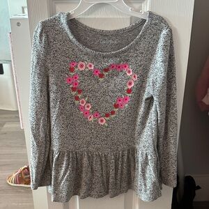 Cat & Jack Gray Long Sleeve Top with Floral Heart